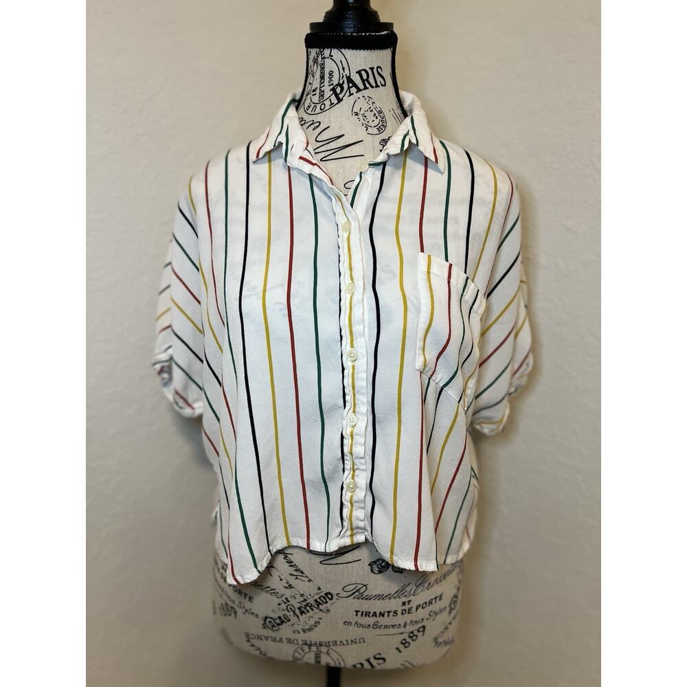 Forever 21 Women’s Crop Top Button Up Striped Size Medium Multicolor Stripes